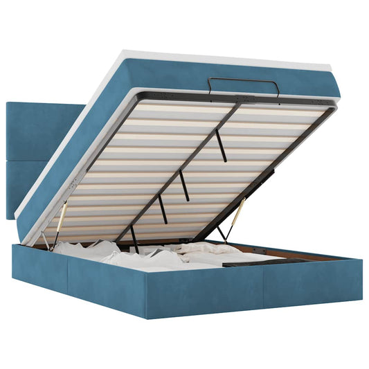 Ottoman Bed with Mattresses Dark Blue 140x190cm Velvet
