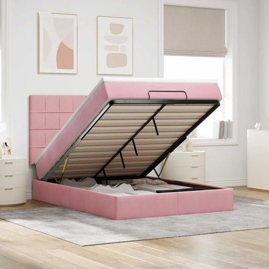Ottoman Bed with Mattresses Pink 140x190cm Velvet