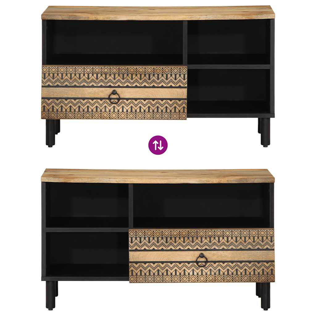 TV Cabinet Black 80x33.5x46 cm Solid Rough Wood Mango