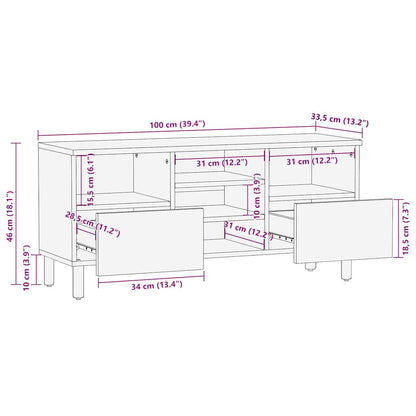TV Cabinet Black 100x33.5x46 cm Solid Rough Wood Mango