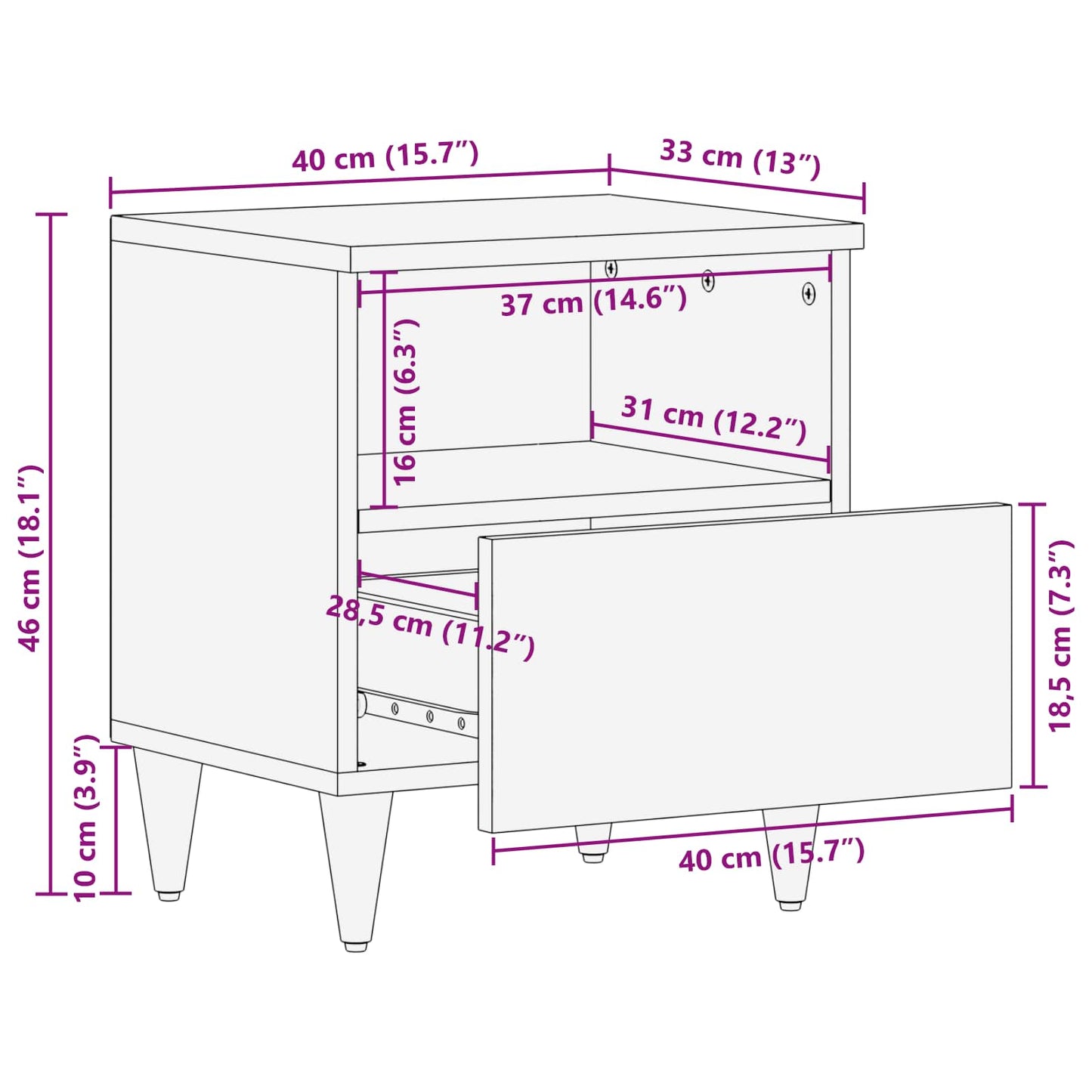 Bedside Table Brown 40 x 33 x 46 cm Solid Mango Wood