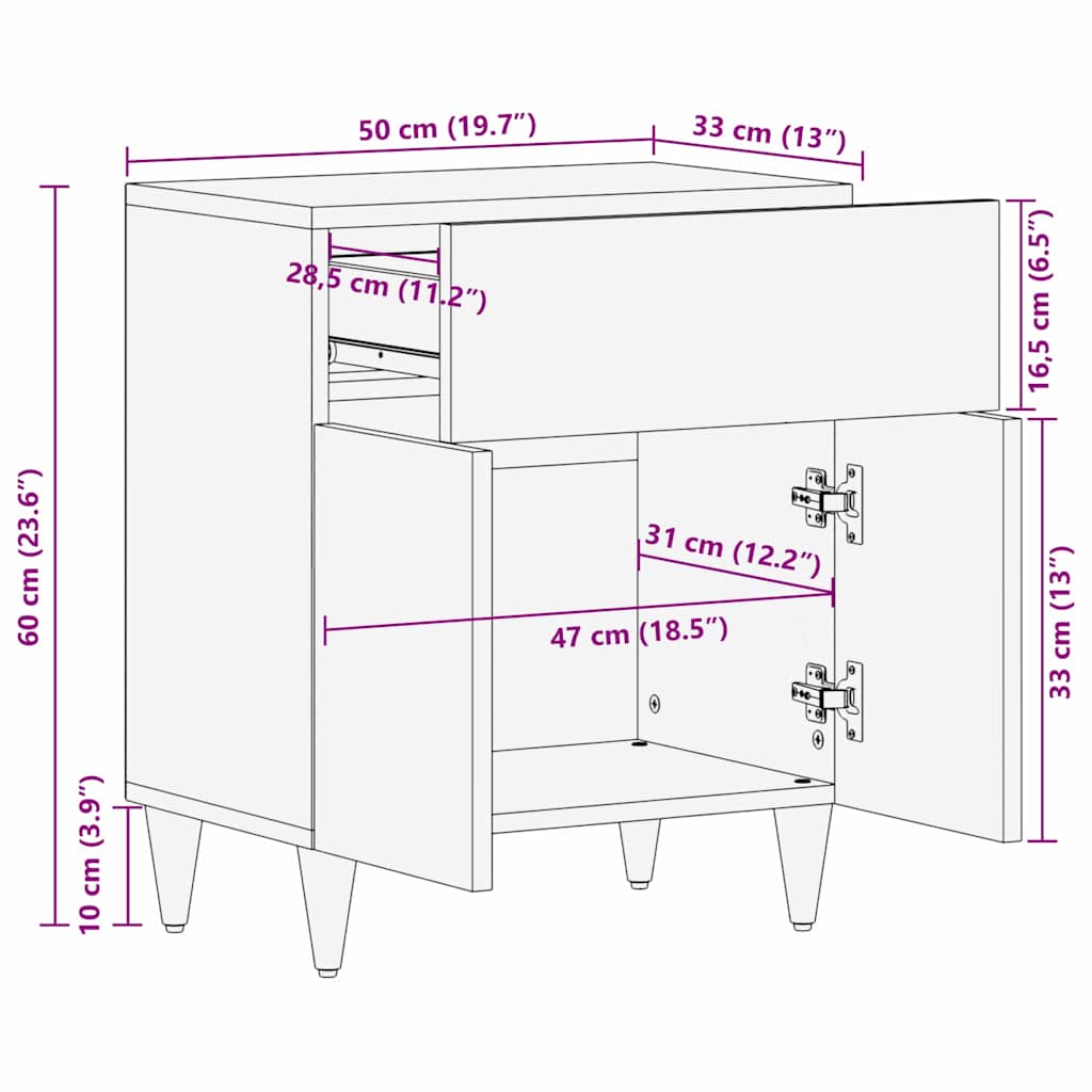 Bedside Cabinet with Door Honey Brown 50 x 33 x 60 cm