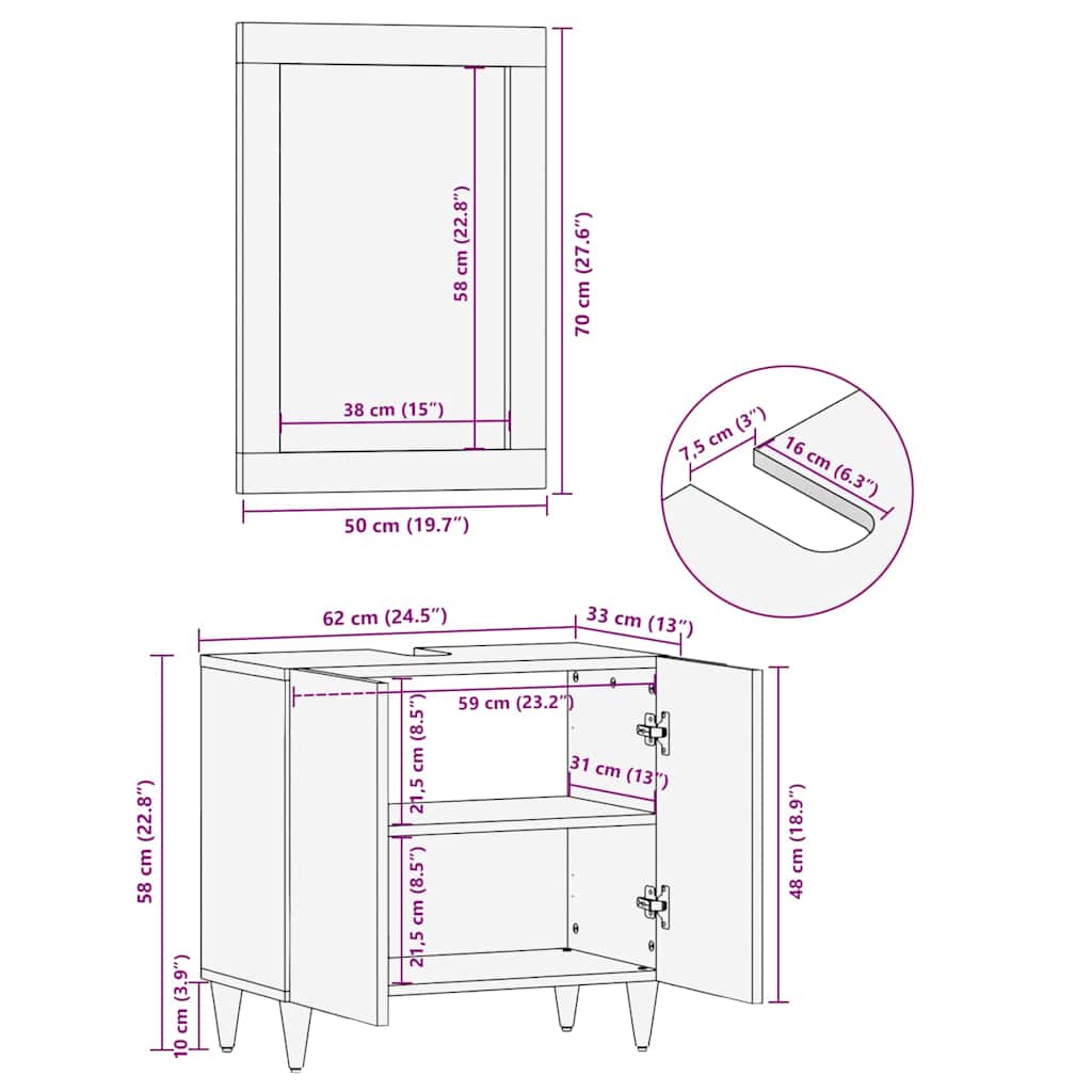 Bathroom Mirror with Mirror Honey Brown 70 x 50 x 2.5 cm