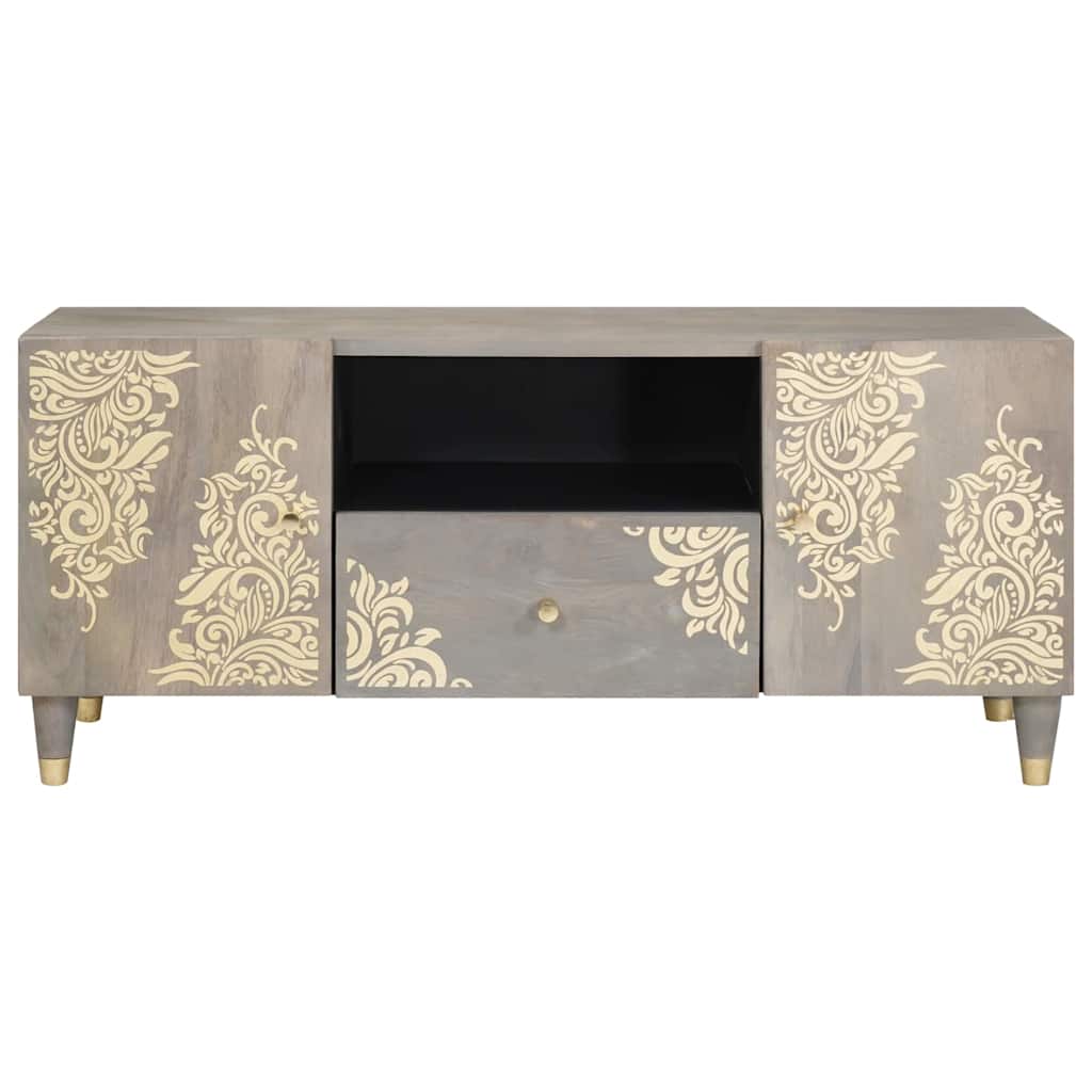 TV Cabinet with Drawer Grey 105 x 33 x 46 cm Solid Mango Wood