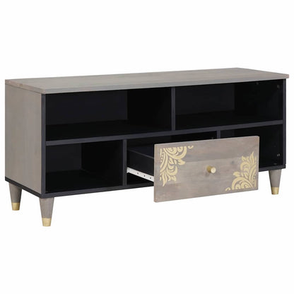 TV Cabinet with Drawer Grey 100 x 33 x 46 cm Solid Mango Wood