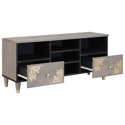 TV Cabinet with Drawer Grey 100 x 33 x 46 cm Solid Mango Wood