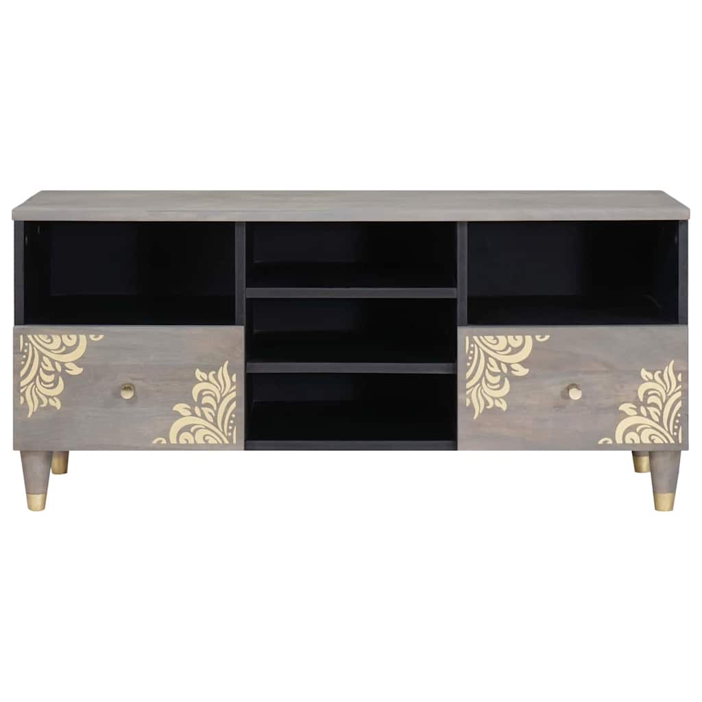 TV Cabinet with Drawer Grey 100 x 33 x 46 cm Solid Mango Wood