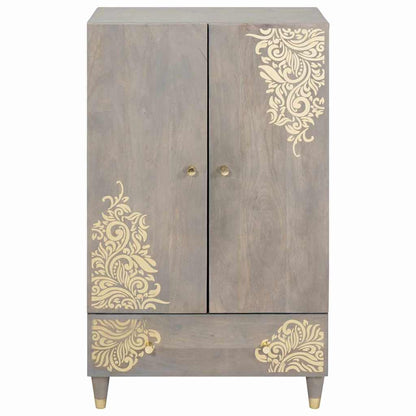 Highboard Grey and Gold 60 x 33 x 100 cm Solid Mango Wood