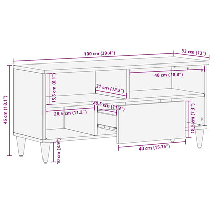 TV Cabinet with Drawer Black 100 x 33 x 46 cm Solid Mango Wood