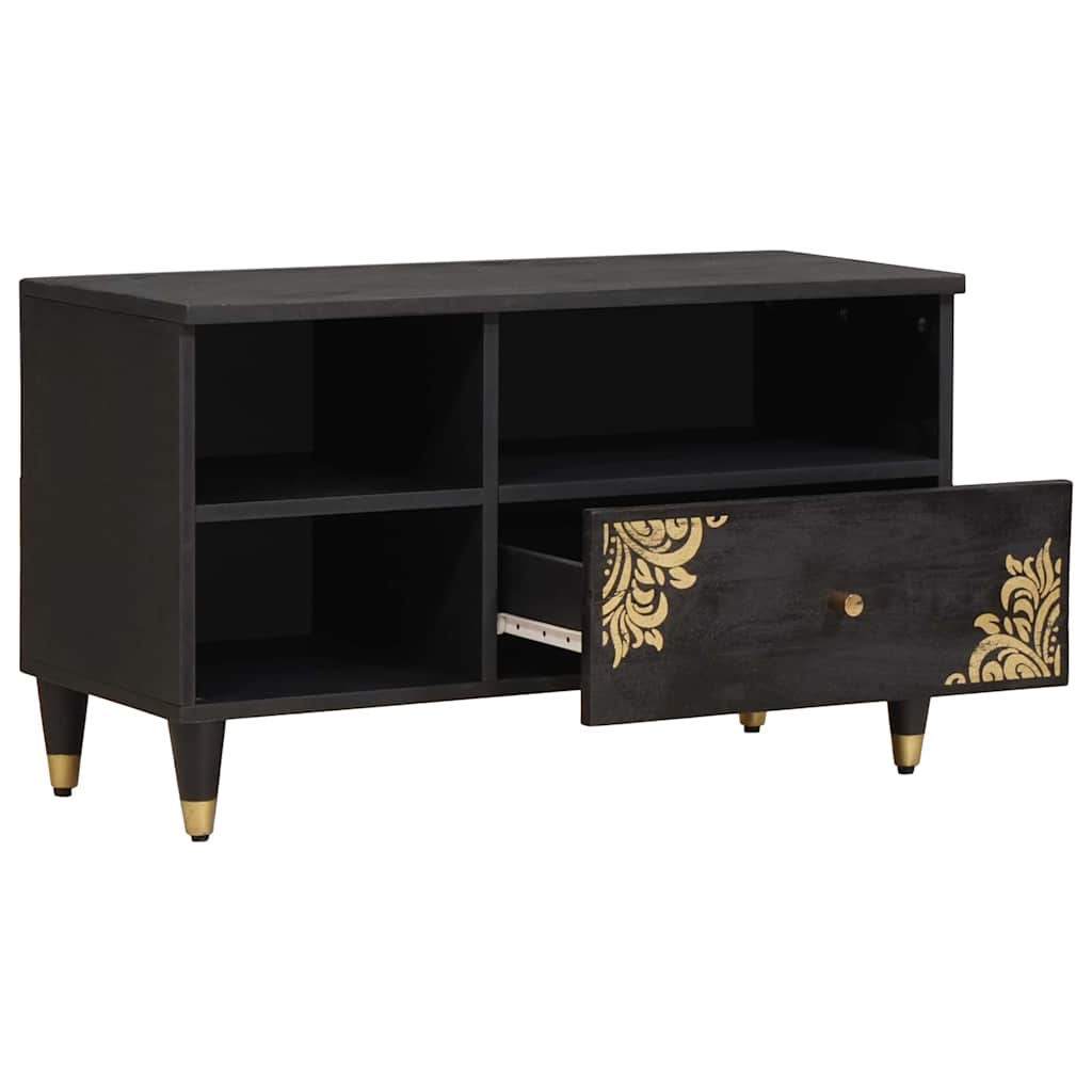 TV Cabinet with Drawer Black 80 x 33 x 46 cm Solid Mango Wood