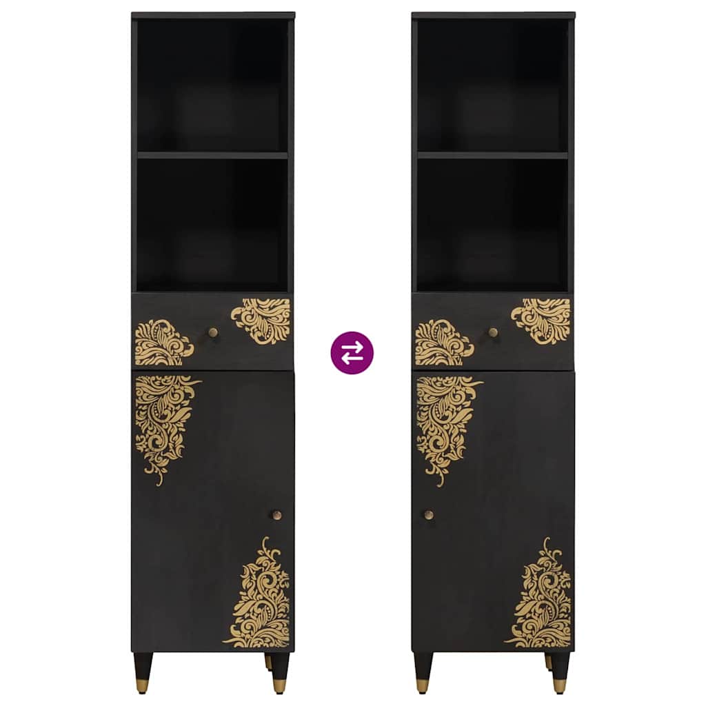 Bathroom Cabinet Black 38 x 33 x 160 cm Solid Mango Wood