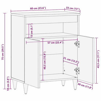 Sideboard with Shelf Black 60 x 33 x 75 cm Solid Mango Wood