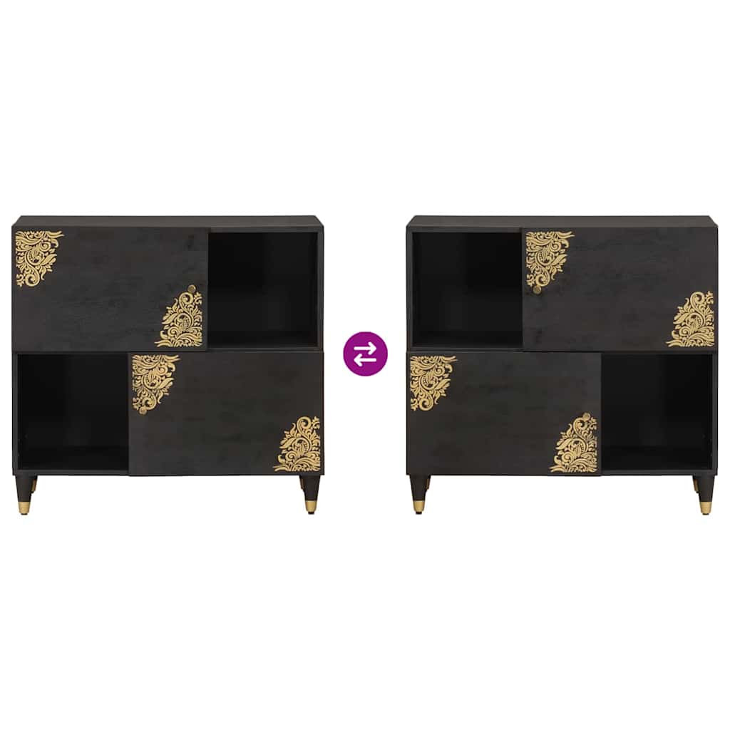 Sideboard with Shelf Black 80 x 33 x 75 cm Solid Mango Wood