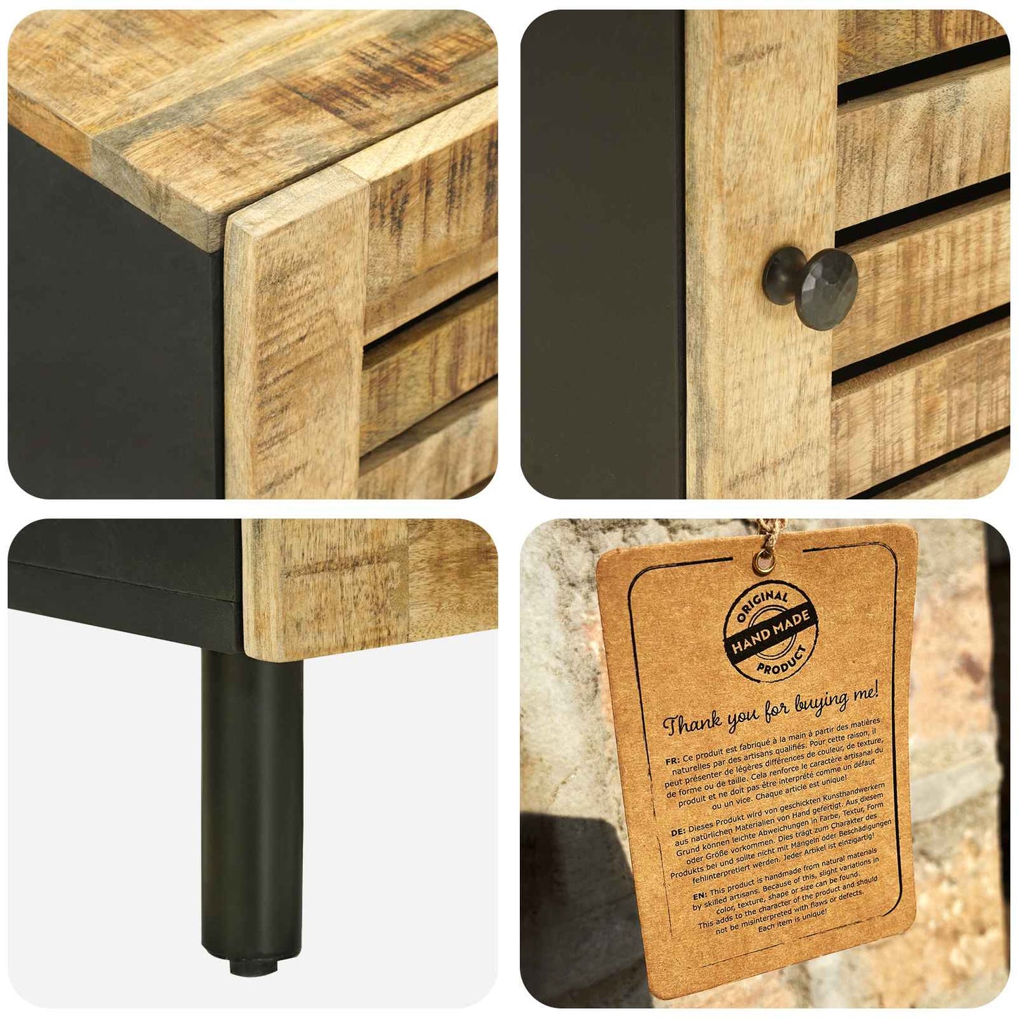 Bedside Table Natural 40 x 33 x 46 cm Solid Mango Wood