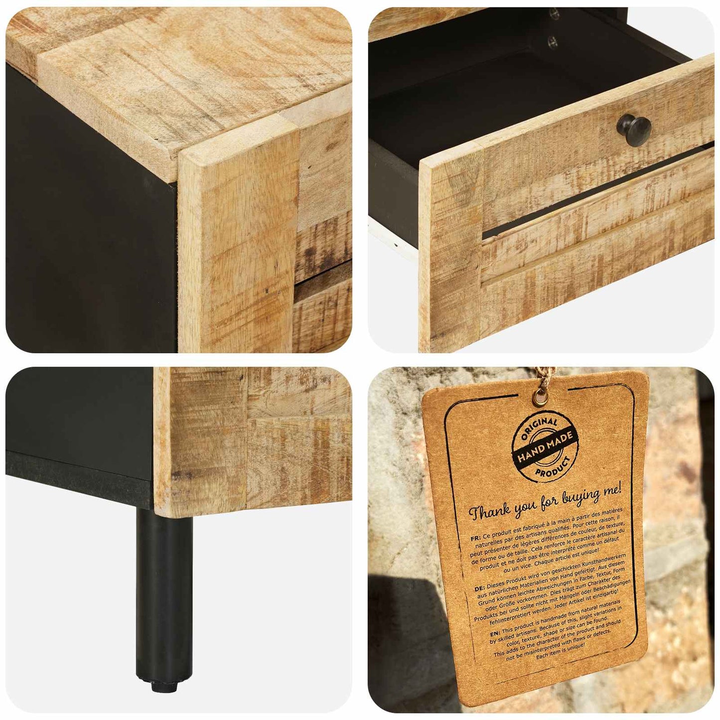 Bedside Table Natural 40 x 33 x 46 cm Solid Mango Wood
