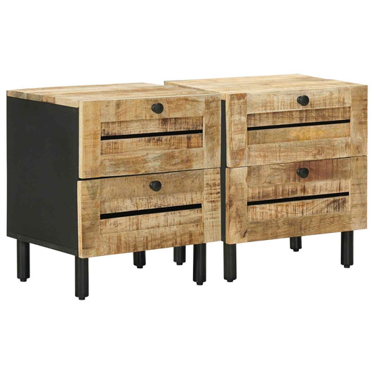 Bedside Table 2 pcs Natural 40 x 33 x 46 cm Solid Mango Wood