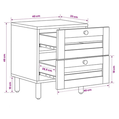 Bedside Table 2 pcs Natural 40 x 33 x 46 cm Solid Mango Wood