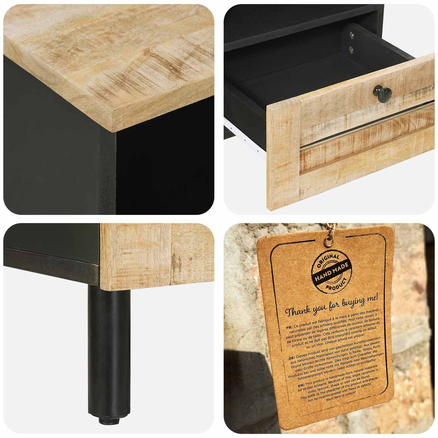 Bedside Table 2 pcs Natural 40 x 33 x 46 cm Solid Mango Wood