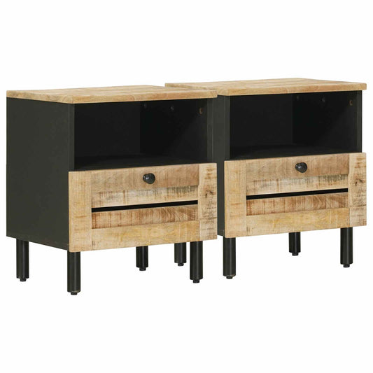Bedside Table 2 pcs Natural 40 x 33 x 46 cm Solid Mango Wood