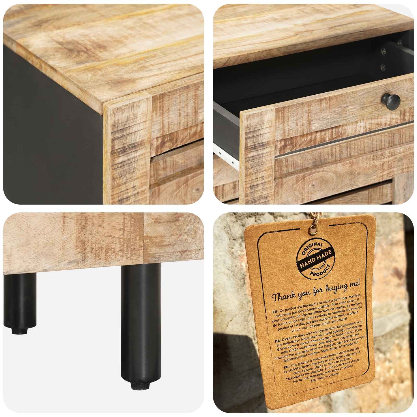 Bedside Table Natural 50 x 33 x 60 cm Solid Mango Wood