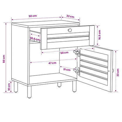 Bedside Table Natural 50 x 33 x 60 cm Solid Mango Wood