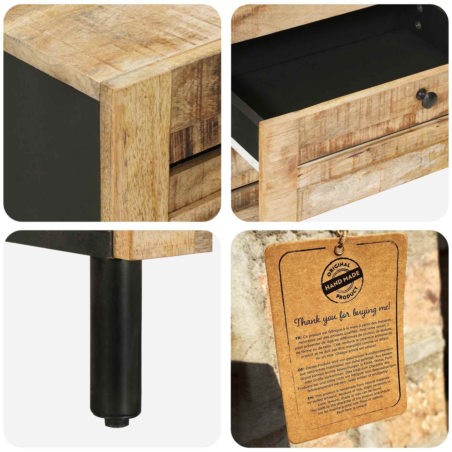 Bedside Table Natural 50 x 33 x 62 cm Solid Mango Wood