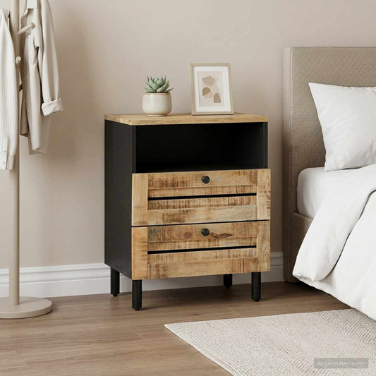 Bedside Table Brown and Black 50 x 33 x 60 cm Solid Mango Wood