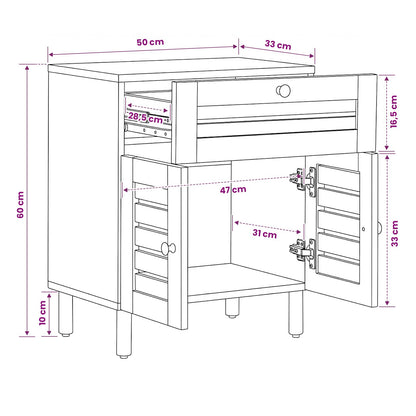 Bedside Table Natural 50 x 33 x 60 cm Solid Mango Wood