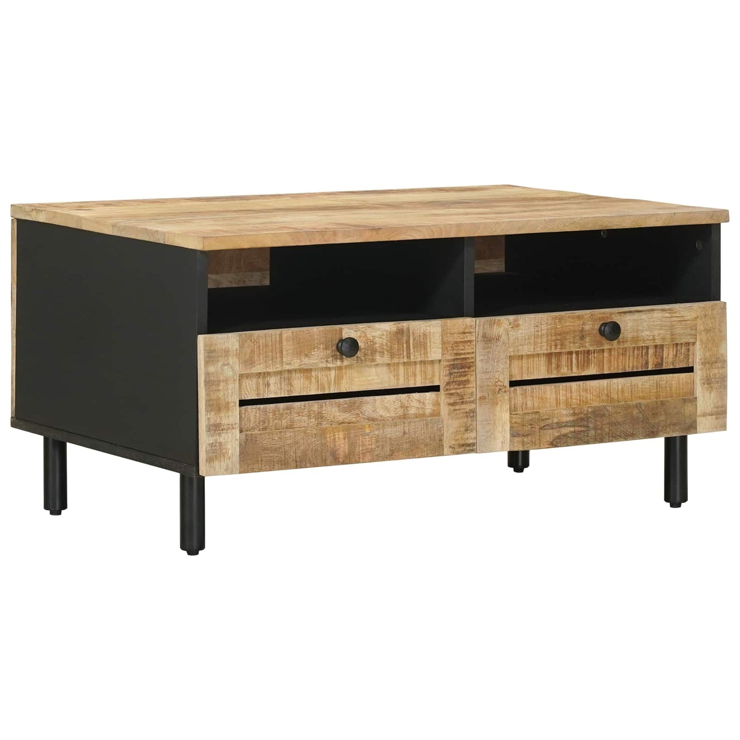 Coffee Table Brown and Black 80 x 54 x 40 cm Solid Mango Wood