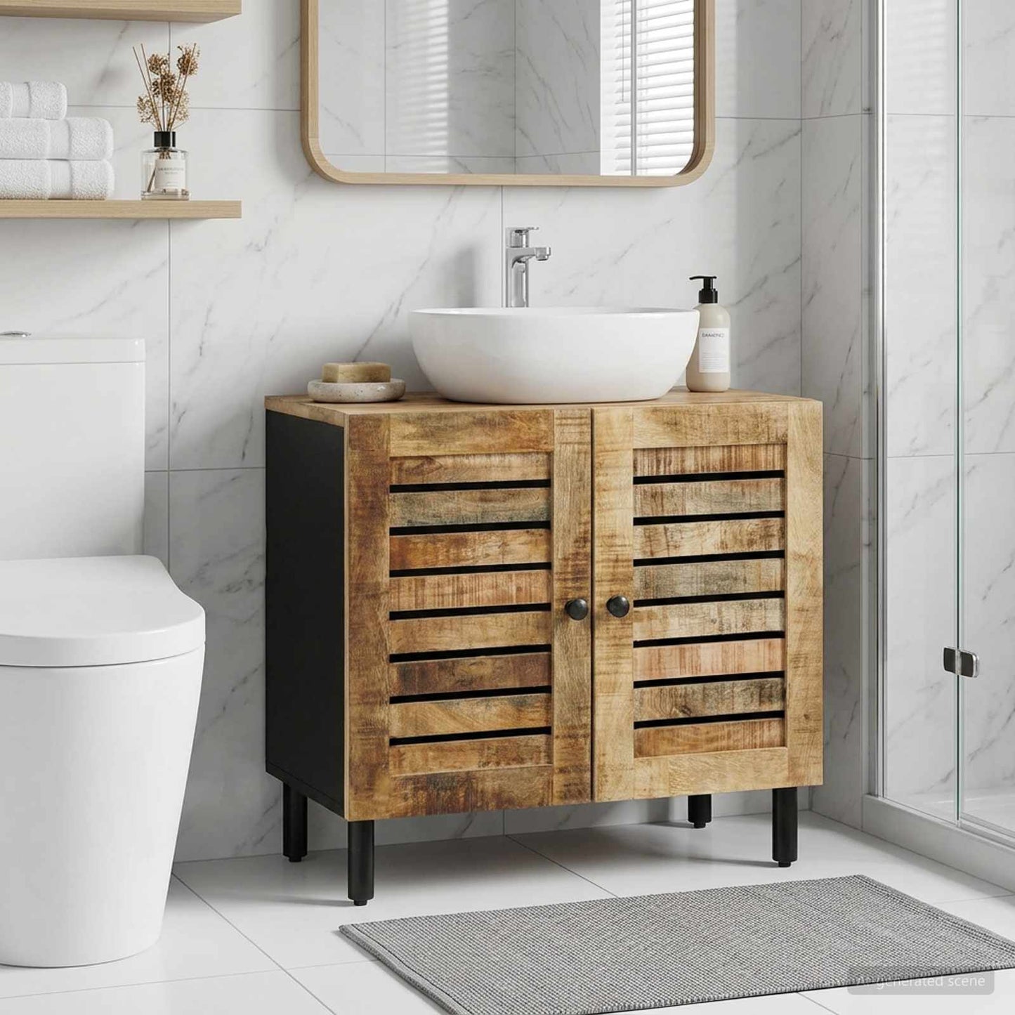 Sink cabinet Brown and Black 62 x 33 x 58 cm Solid Mango Wood