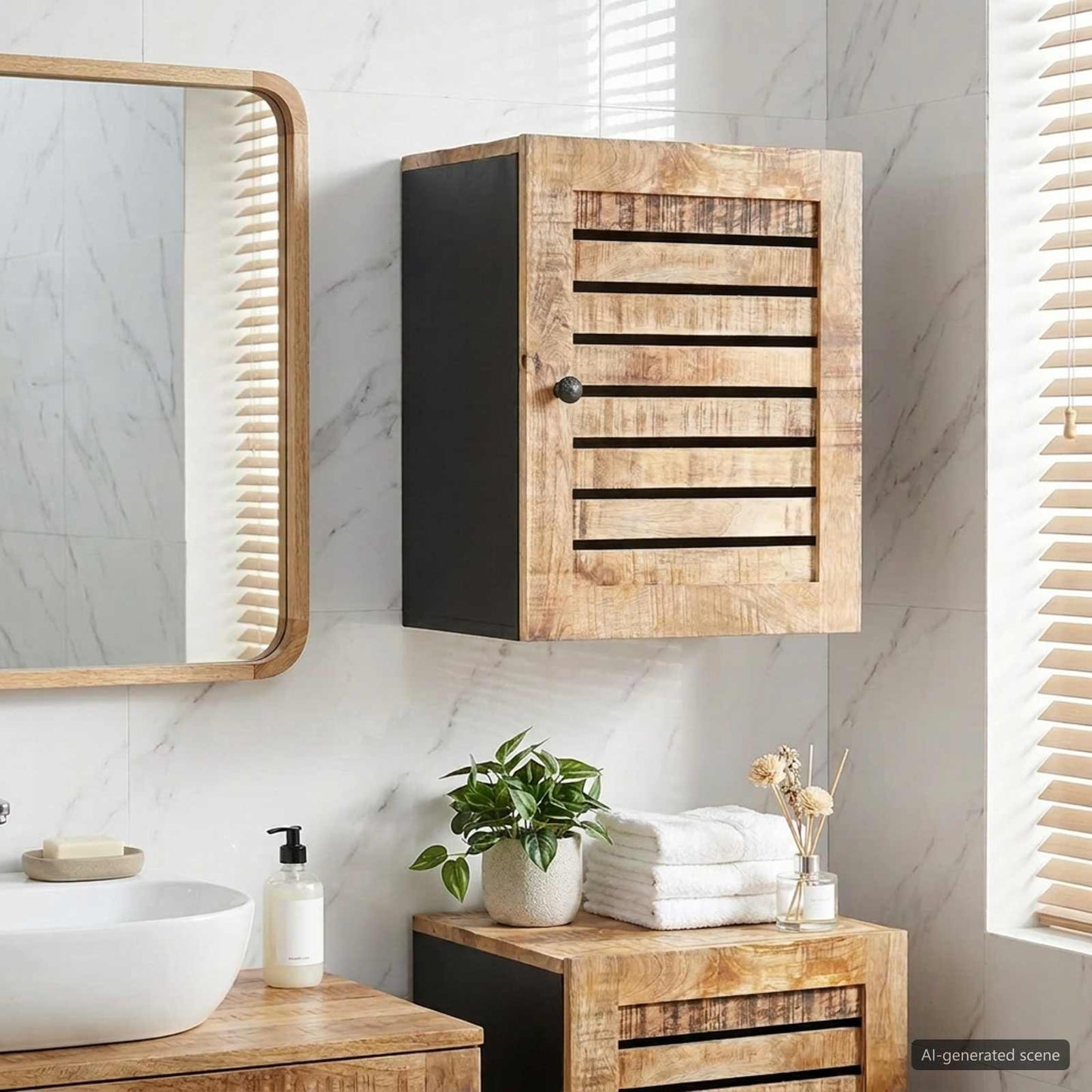 Hanging Cabinet with Storage Brown and Black 38 x 33.5 x 48 cm