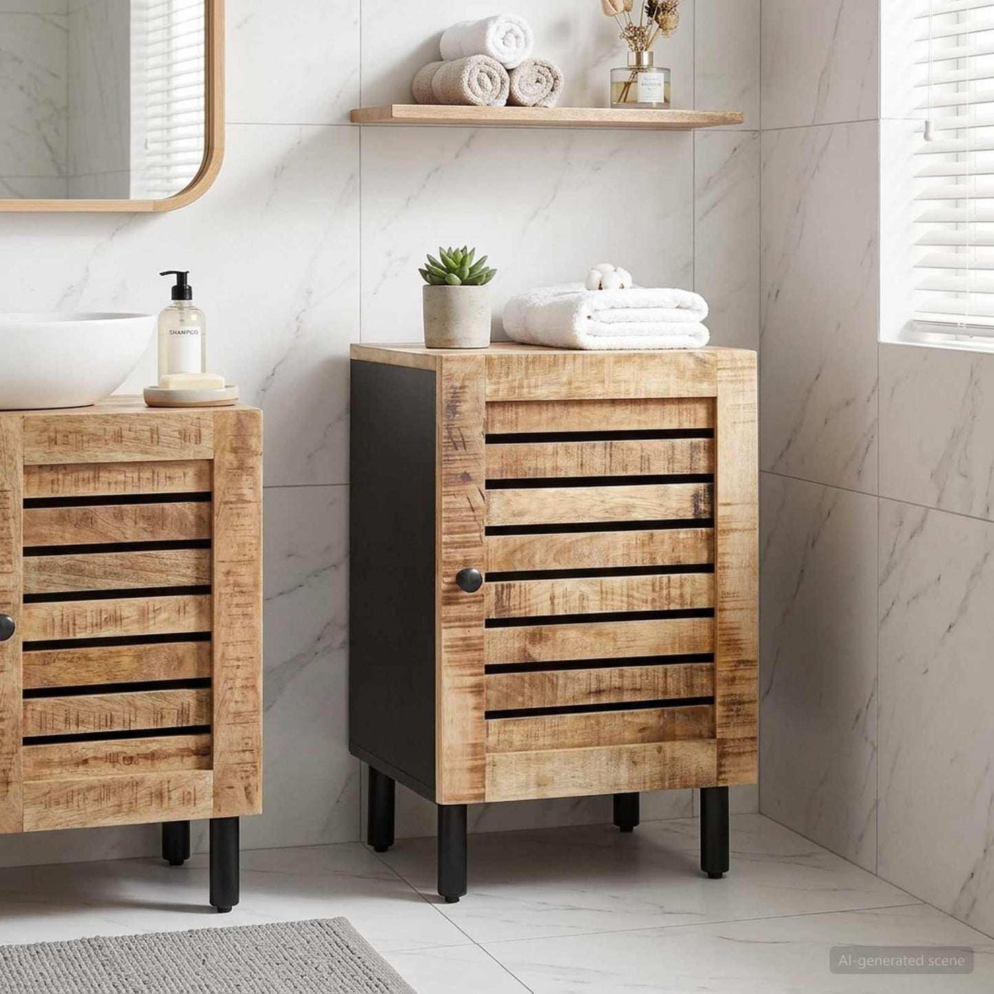 Bathroom Cabinet with Storage Brown and Black 38 x 33.5 x 58 cm