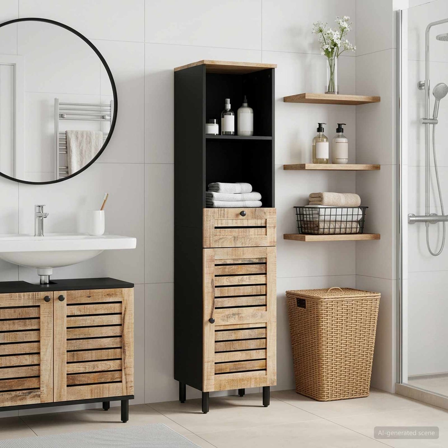 Bathroom Cabinet with Drawer Brown and Black 38 x 33.5 x 160 cm