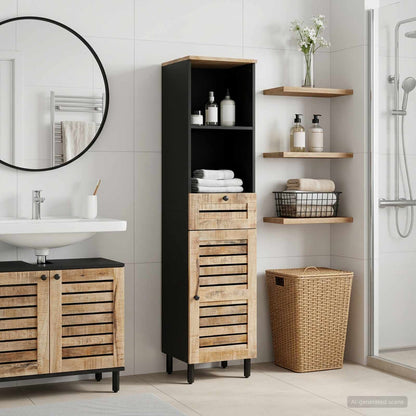 Bathroom Cabinet with Drawer Brown and Black 38 x 33.5 x 160 cm