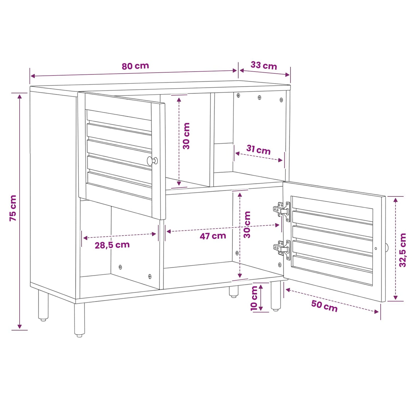 Storage Cabinets Brown 80 x 33.5 x 75 cm Solid Mango Wood