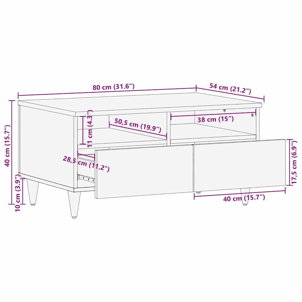Coffee Table with Drawer 80 x 54 x 40 cm Solid Mango Wood