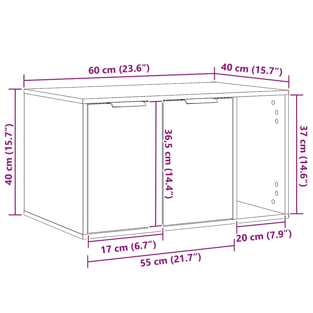 Cat Litter Box Enclosure Artisian Oak 60x40x40 cm Engineered Wood