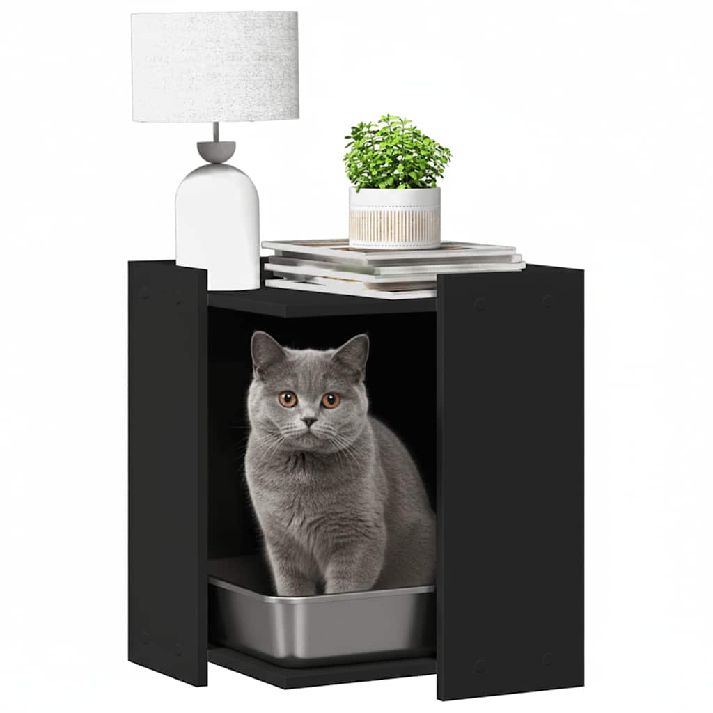 Cat Litter Box Enclosure Black 42x42x51 cm Engineered Wood