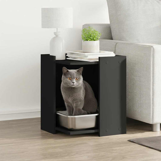 Cat Litter Box Enclosure Black 42x42x51 cm Engineered Wood