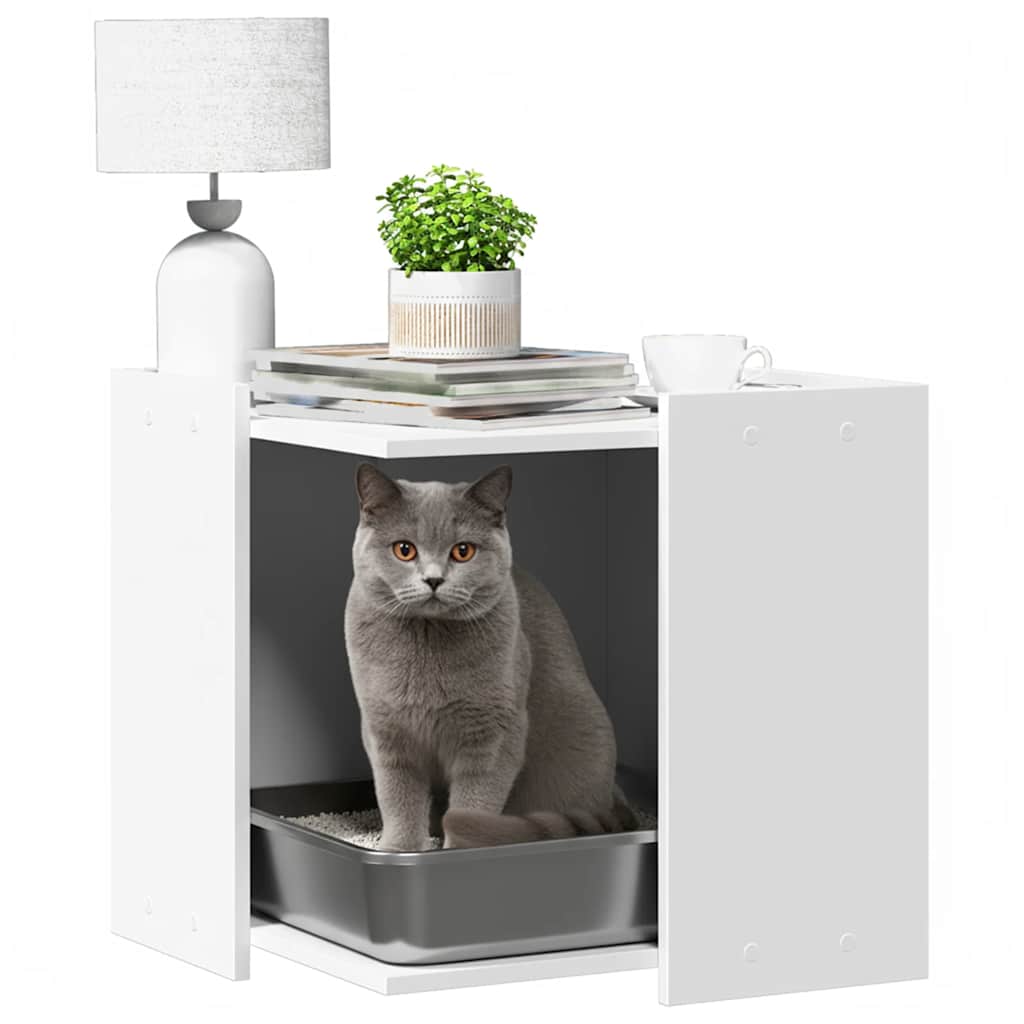 Cat Litter Box Enclosure White 53 x 53 x 51 cm Engineered Wood