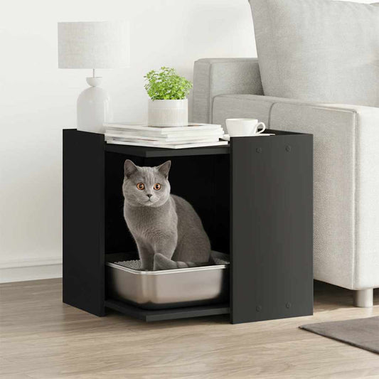 Cat Litter Box Enclosure Black 53x53x51 cm Engineered Wood