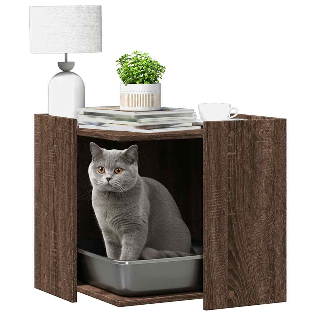 Cat Litter Box Enclosure Brown Oak 53 x 53 x 51 cm