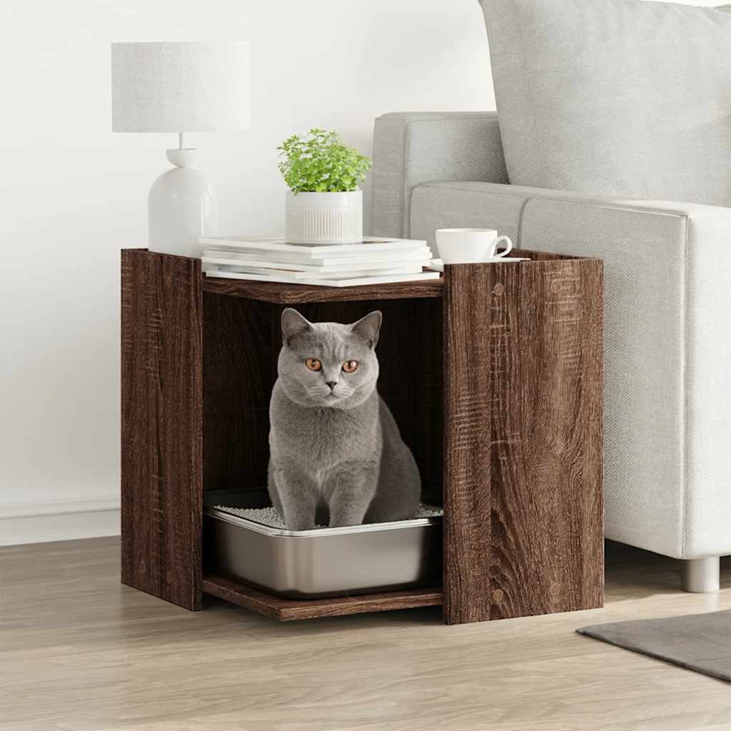 Cat Litter Box Enclosure Brown Oak 53x53x51 cm Engineered Wood