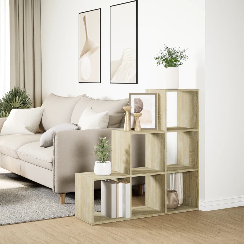 Room Divider Bookcase 3-Tier Sonoma Oak 99x29x99 cm Engineered Wood