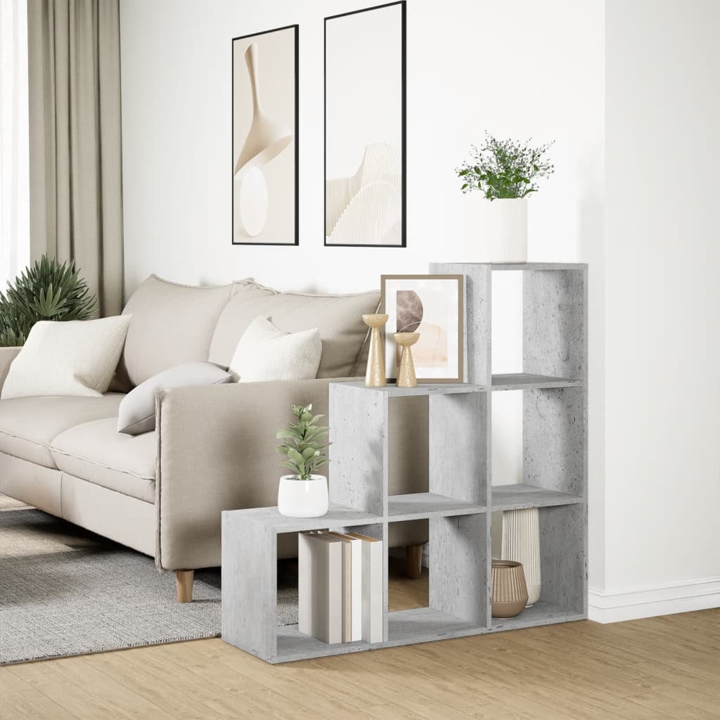 Room Divider Bookcase 3-Tier Concrete Grey 99x29x99 cm Engineered Wood