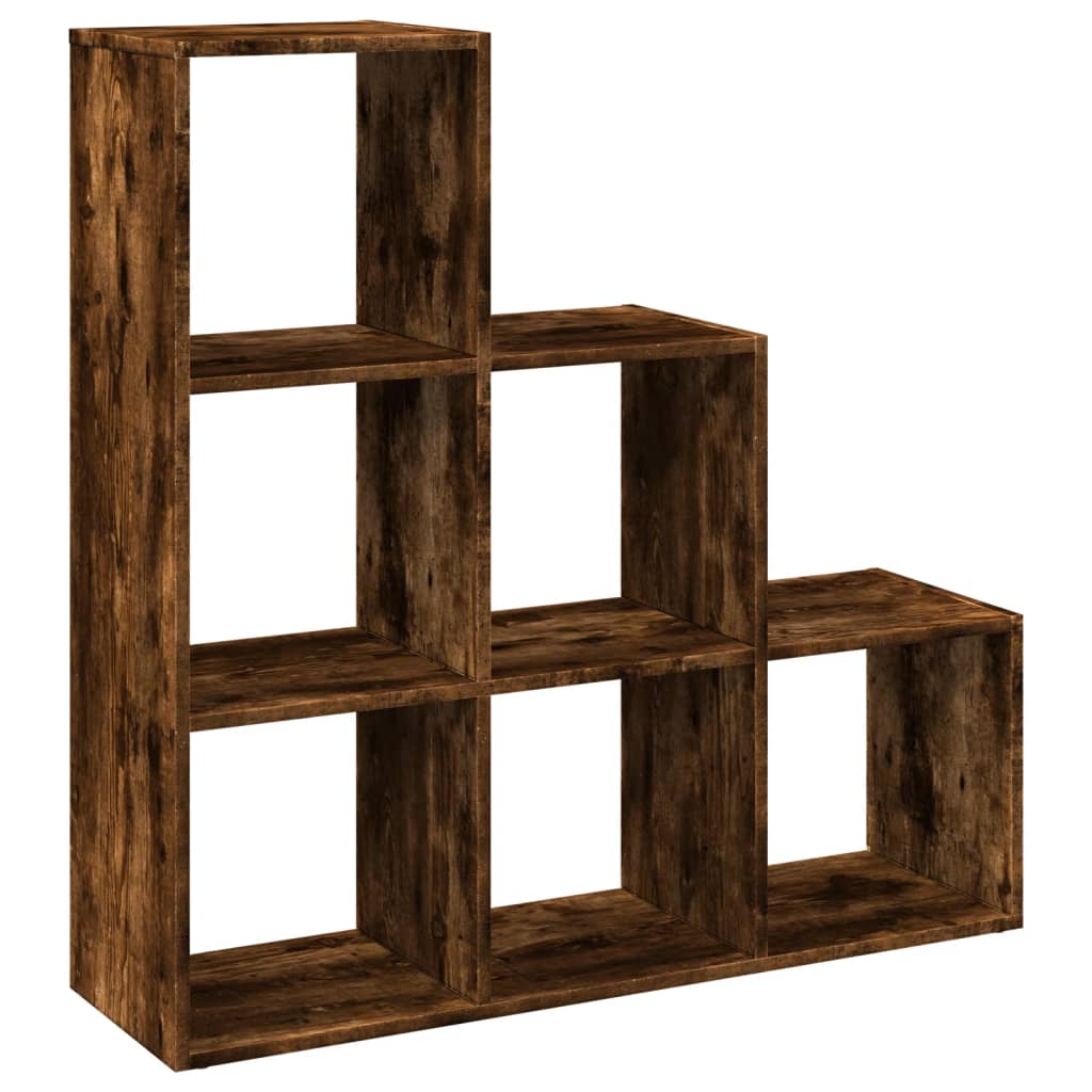 Room Divider Bookcase 3-Tier Smoked Oak 99x29x99 cm Engineered Wood