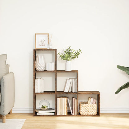 Room Divider Bookcase 3-Tier Smoked Oak 99x29x99 cm Engineered Wood