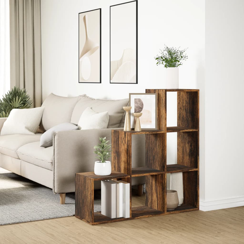Room Divider Bookcase 3-Tier Smoked Oak 99x29x99 cm Engineered Wood