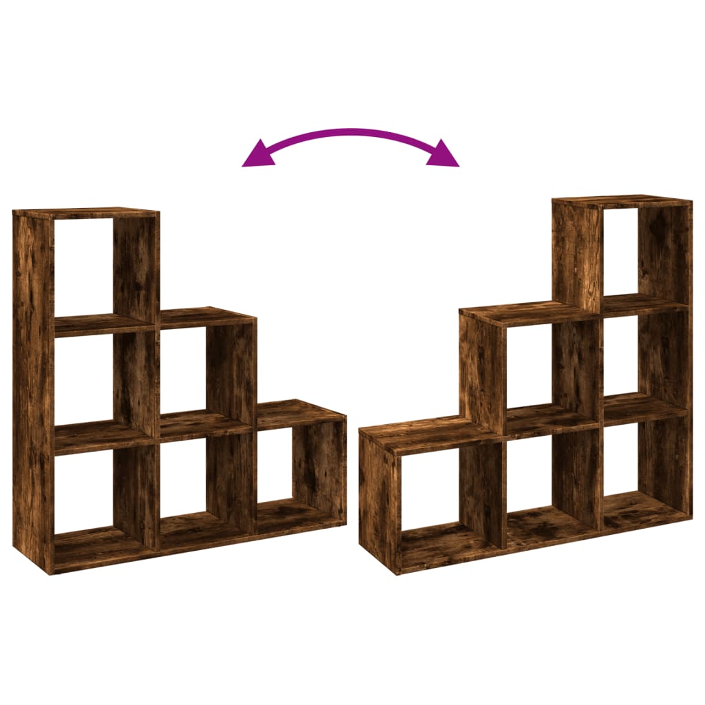 Room Divider Bookcase 3-Tier Smoked Oak 99x29x99 cm Engineered Wood