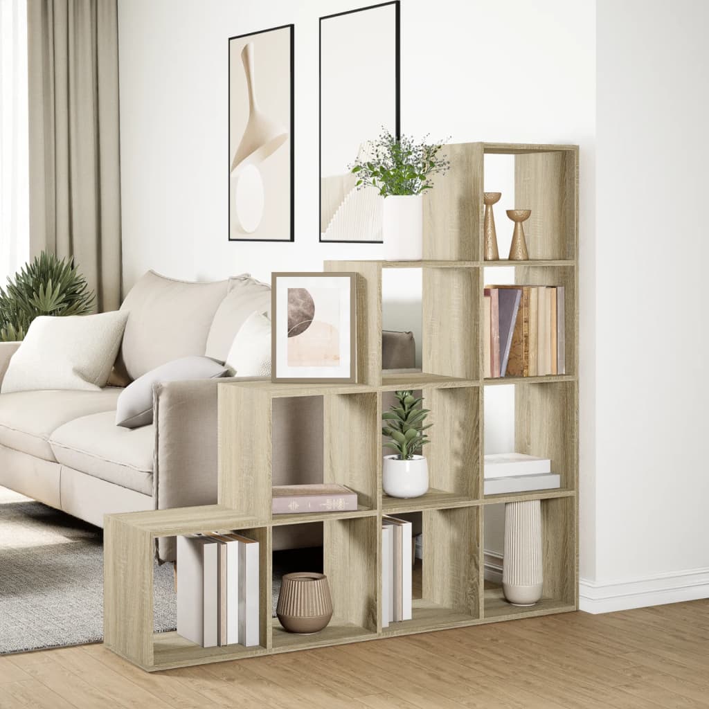 Room Divider Bookcase 4-Tier Sonoma Oak 131,5x29x131,5 cm Engineered Wood